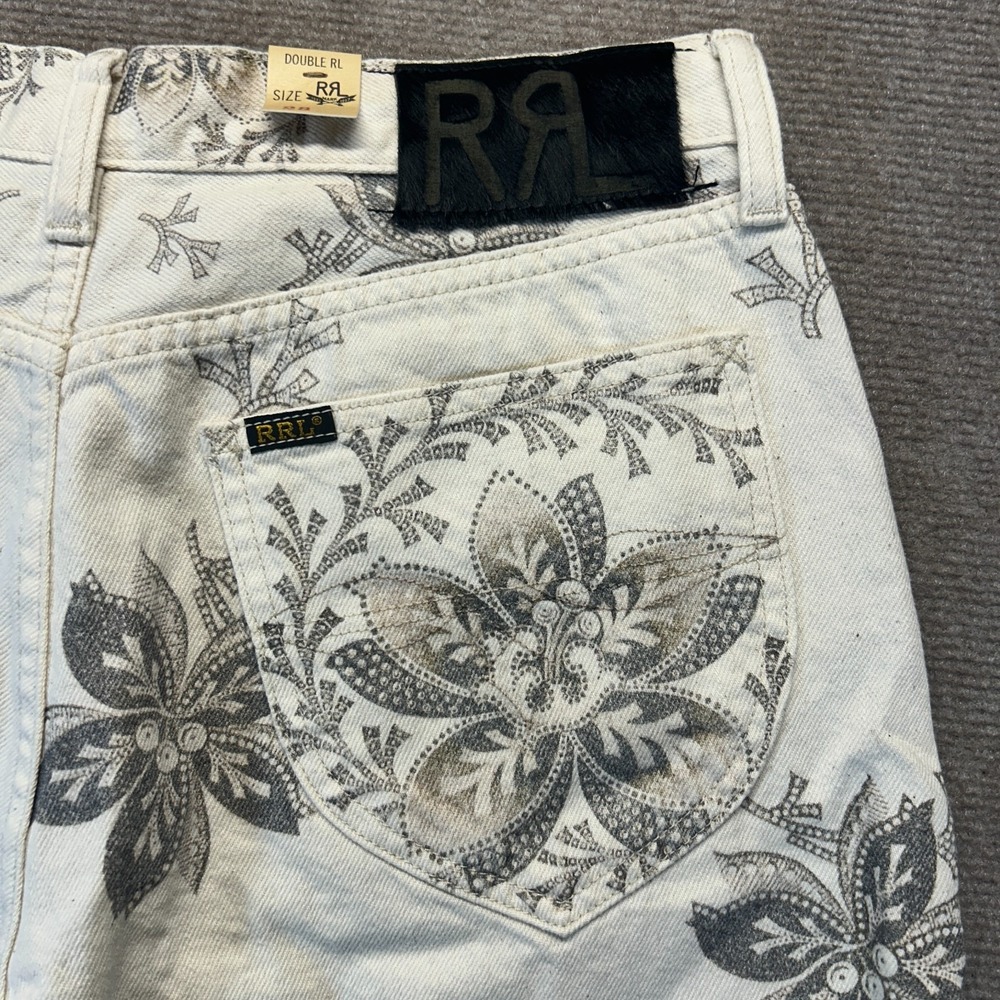 Double RL Denim Shorts Women's 28 RRL Boy Fit Brylee Floral Print Raw Hem 4" NEW - Picture 13 of 16